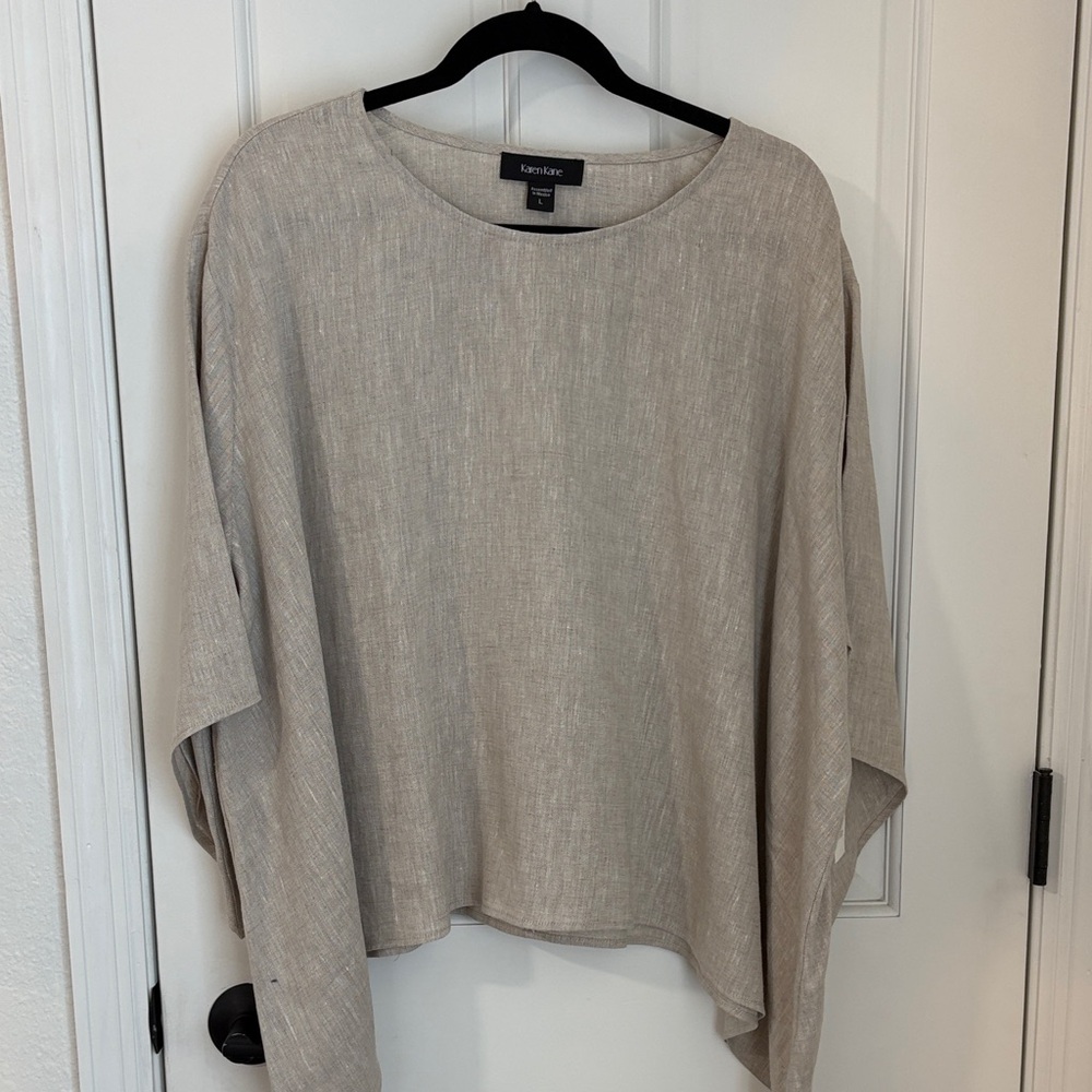 Karen Kane Neutral Taupe Linen-Blend Oversized Tunic Top